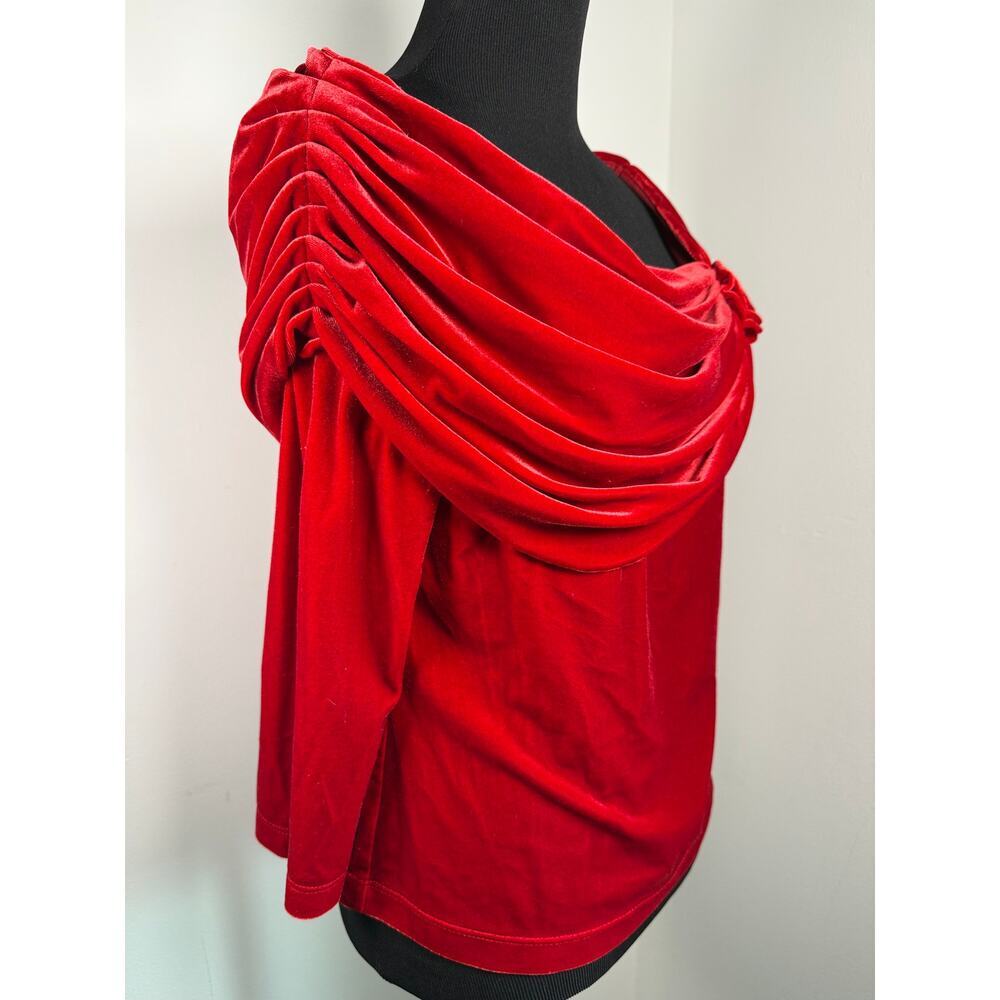 MSK Red Velvet Rosette Off Shoulder Top Romantic Glam Y2K Holiday Party Size M - Picture 2 of 6